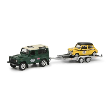 Schuco 1:87/1:64 British Racing Model for Defender + Mini Cooper Trailer