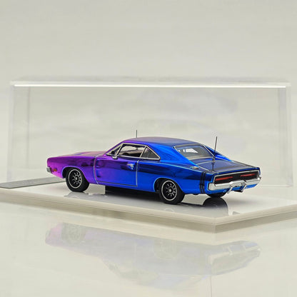LS Model 1:64 Chargr 1969 Classic Muscle Car Chrome Purple&Chrome Illusion Edition Diecast Model Car Collection