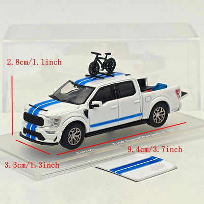 Fine Works64 x Mini Kars 1/64 F-150 Carroll Shelby Pickup Sport Truck Model Pearl White Stripe Diecast Model Car Collection - with Accessories