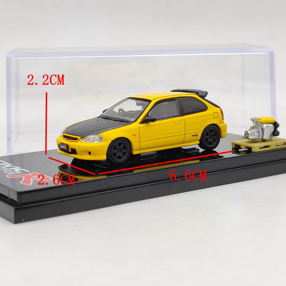 Hobby Japan HJ642016EY 1/64 Honda Civic TYPE R (EK9) With Engine Diecast Display Model Toys Gift
