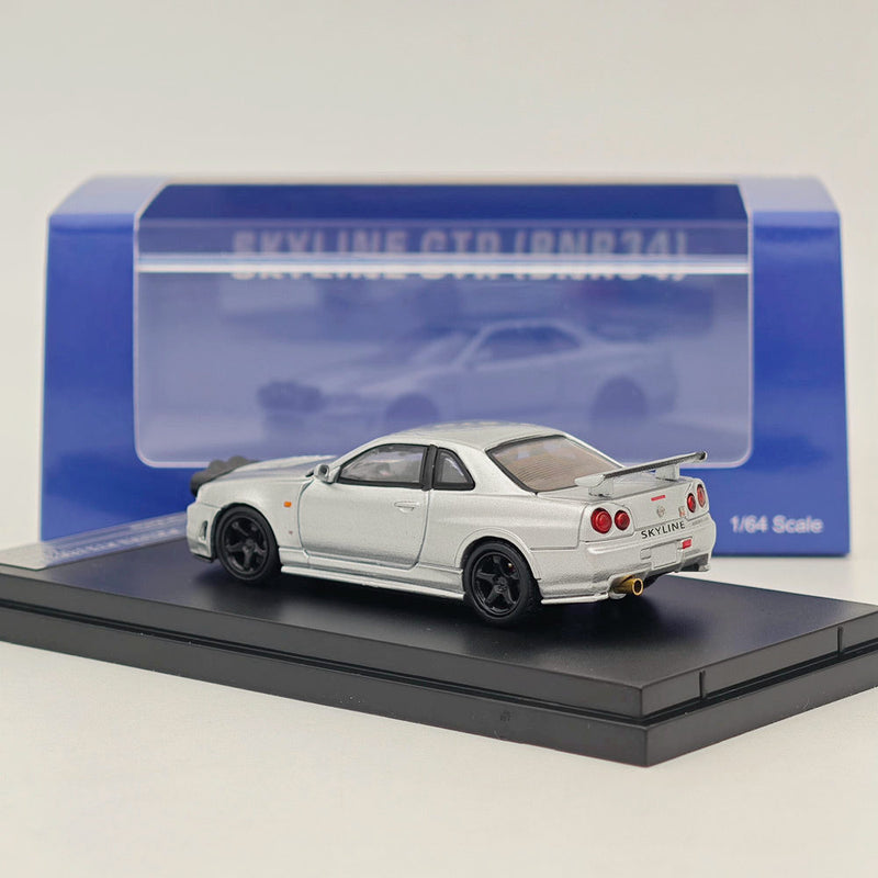 STREET WARRIOR 1/64 Nissan Skyline GTR BNR-34 Z-Tune Silver High REV Series Diecast Models Car Toy Limited 599 Collection