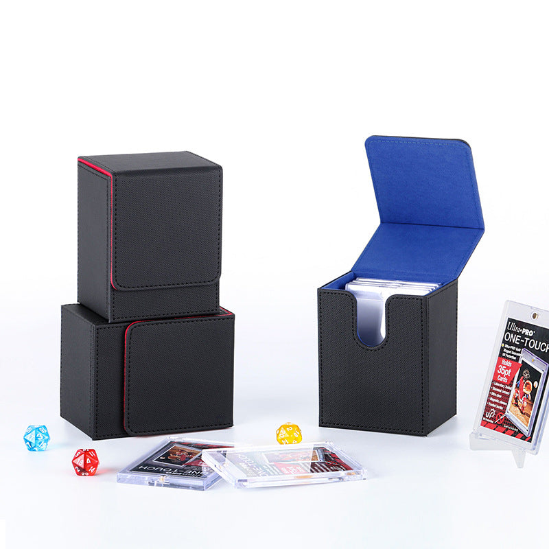 Portable Magnetic PU Deck Box Vertical Side Loading Storage Case for 35PT Card Slabs Toploaders PTCG CCG OCG TCG Trading Cards