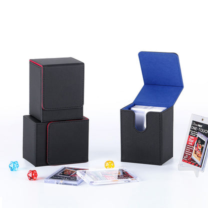 Portable Magnetic PU Deck Box Vertical Side Loading Storage Case for 35PT Card Slabs Toploaders PTCG CCG OCG TCG Trading Cards