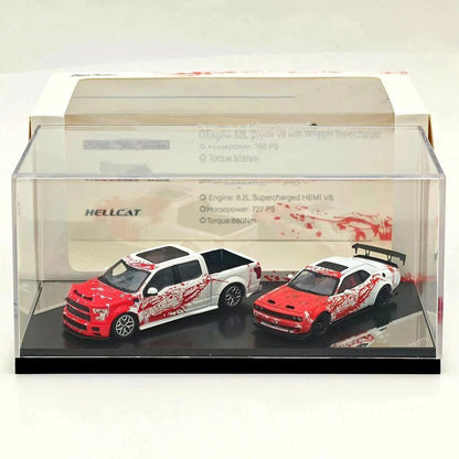 SH x ICHEMO 1:64 Shelby F150 & SRT Hellcat Red White Splash Double Set Diecast Model Car