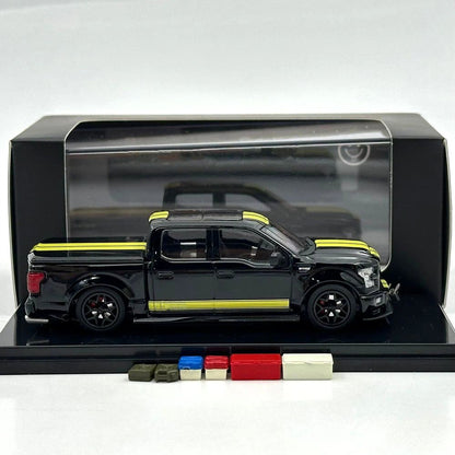 Funny Model 1/64 SHELBY F-150 Shelby Super Snake Pickup Black Yellow Stripes Diecast Model Car Collection