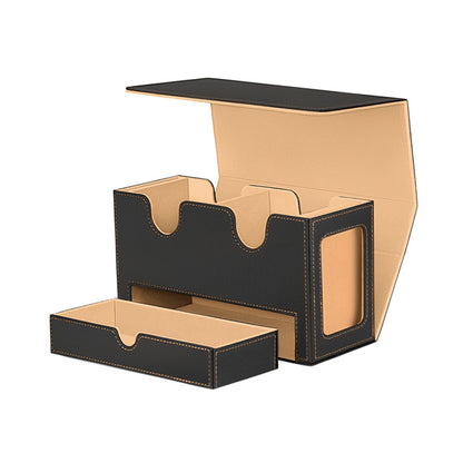 Magnetic PU Dual Slot Card Deck Box with Display Window & Detachable Dice Drawer for PTCG CCG OCG TCG
