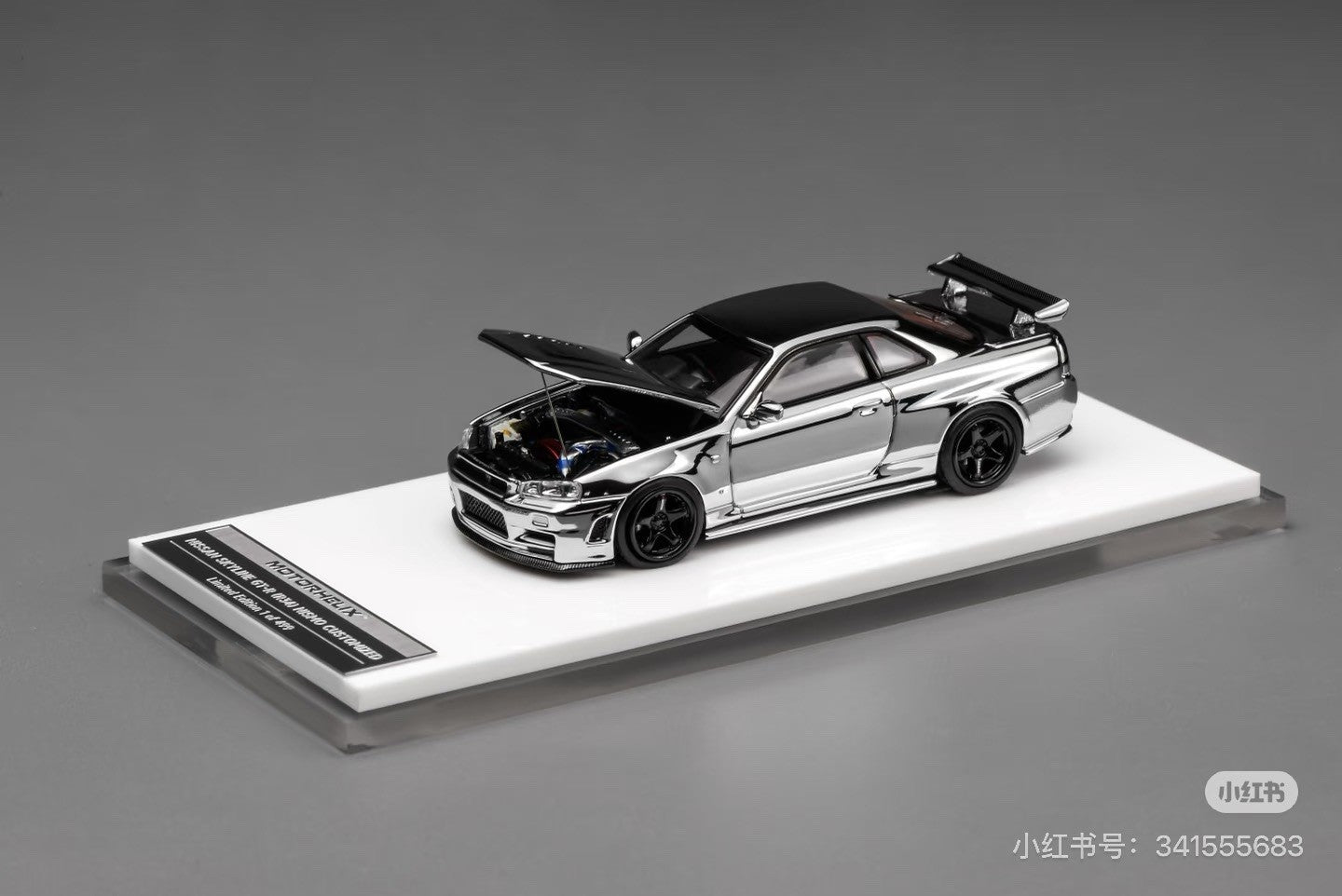 MOTORHELIX 1:64 Diecast GT Show for GT-R (R34) Custom Electroplating Silver Toys Car Model Gifts