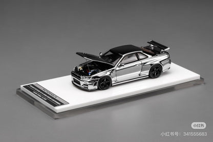 MOTORHELIX 1:64 Diecast GT Show for GT-R (R34) Custom Electroplating Silver Toys Car Model Gifts