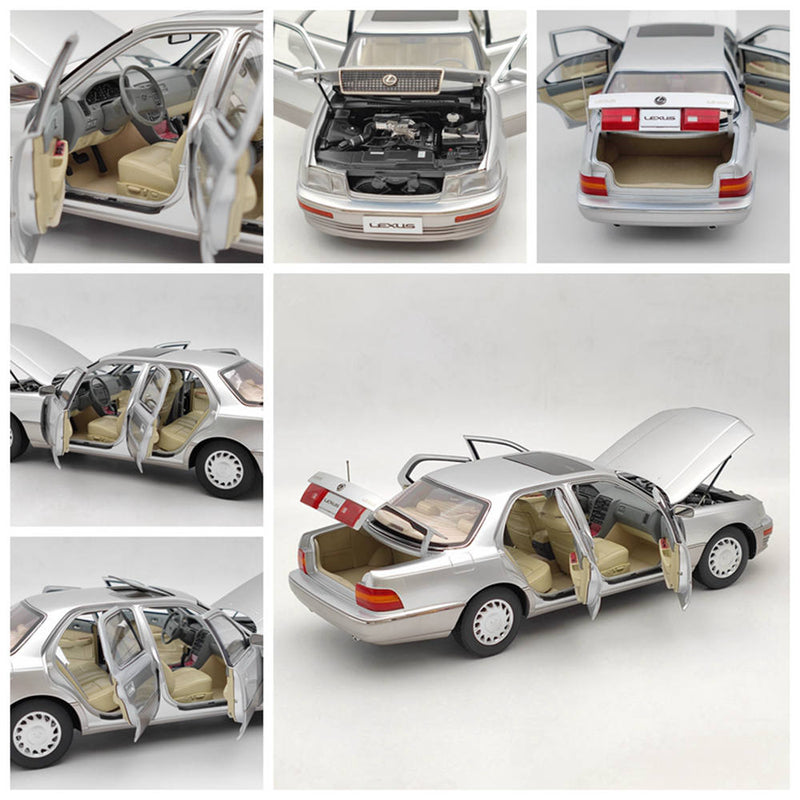1:18 Toyota Lexus LS400 First Generation Silver Diecast model Car Collection Open Toy Gift
