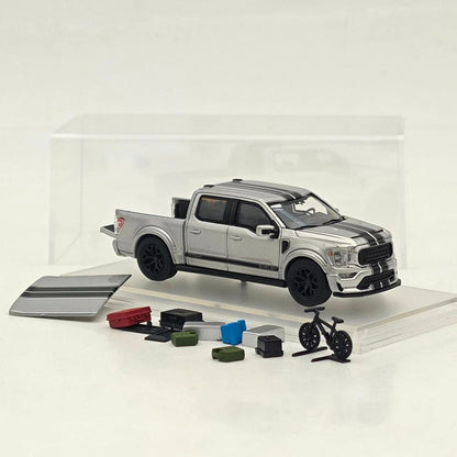Fine Works64 x Mini Kars 1/64 F-150 Carroll Shelby Pickup Sport Truck Model Silver Gray Stripe Diecast Model Car Collection - with Accessories