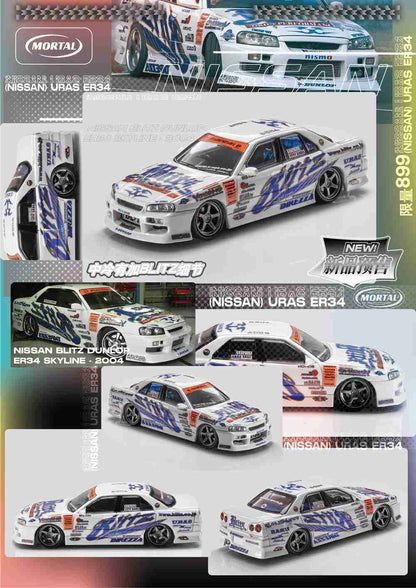 MORTAL 1:64 NISSAN SKYLINE ER34 URAS D1GP BLITZ DUNLOF Edition Miniature Diecast Toys Car Models Hobby Collection Gifts 03/06/04/07