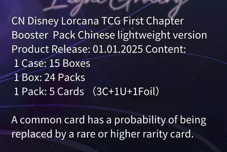 PSL Disney LORCANA BOOSTER Light Box The First Chapter Chinese Ver 24 Packs Box