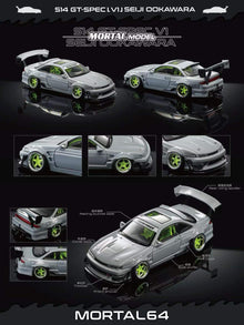 MORTAL 1:64 Nissan Silvia S14 GT-SPEC V1 SEIJI OOKAWARA Gray Diecast Car Model Miniature Vehicle Hobby Collectible Desktop Decoration Gift