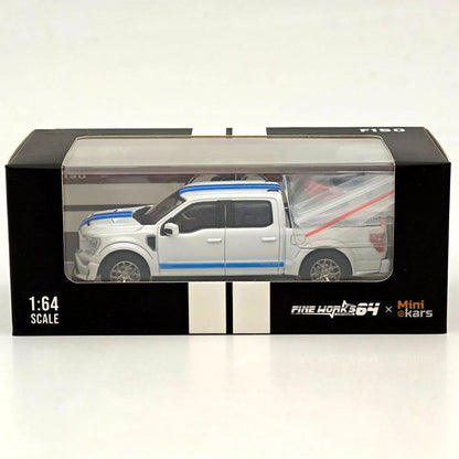 Fine Works64 x Mini Kars 1/64 F-150 Carroll Shelby Pickup Sport Truck Model Pearl White Stripe Diecast Model Car Collection - with Accessories