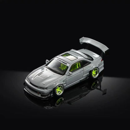 MORTAL 1:64 Nissan Silvia S14 GT-SPEC V1 SEIJI OOKAWARA Gray Diecast Car Model Miniature Vehicle Hobby Collectible Desktop Decoration Gift