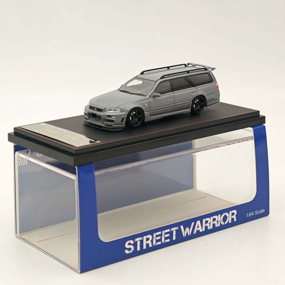 1:64 Street Weapon Nissan Stagea Skyline GT-R R34 Wagon Racing Gray Diecast Car