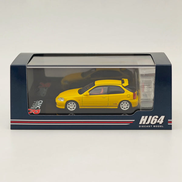 Hobby Japan 1/64 Honda CIVIC TYPE R (EK9)1997 Sunlight yellow HJ643016AY with Engine Diecast Models Car Collection