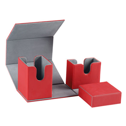 Portable Magnetic Flip Trading Card Box Grid Texture PU Leather Card Organizer Multi-function Game Card Storage Deck Case