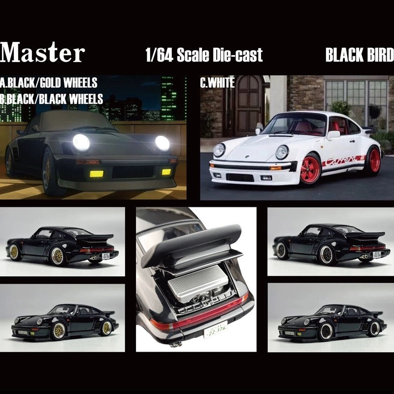 Master 1:64 pour Porsche 930 Turbo Black Bird Jouets moulés sous pression Modèles de voitures Collection Cadeaux Édition limitée 