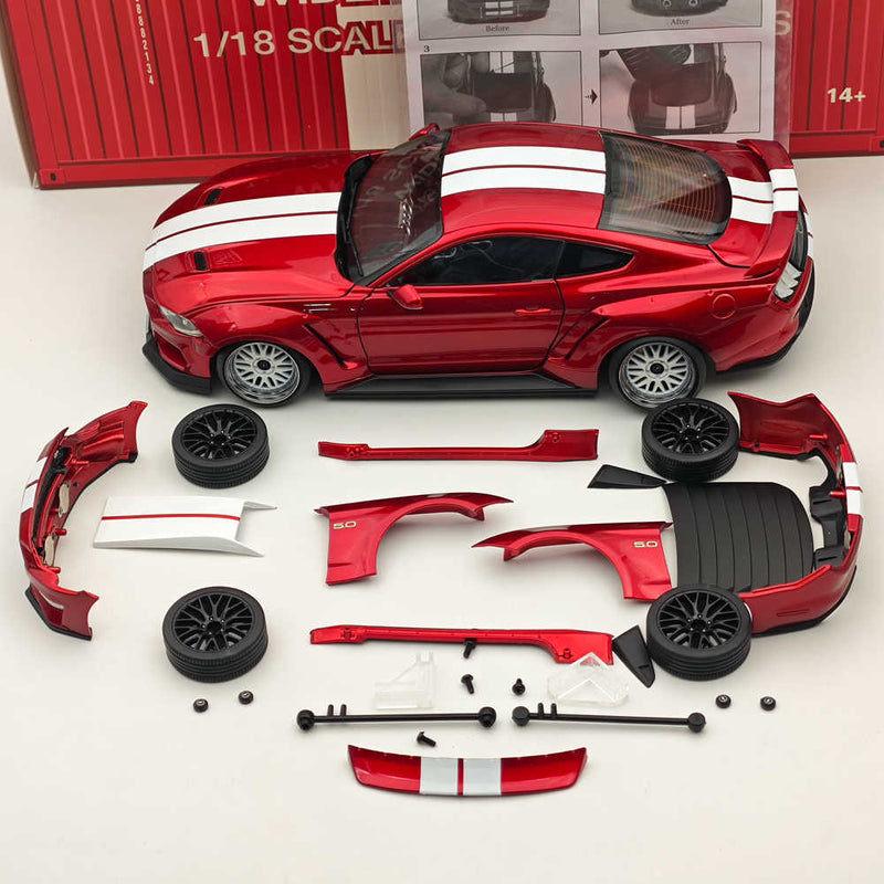 DM 1/18 Scale Model Replicas Ford Mustang GT 2019 Widebodykit Pack Red RHD Diecast Car Miniature Hobby