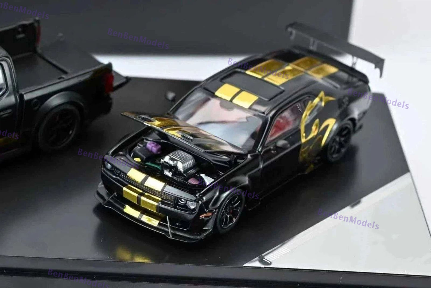 GT SHOW 1:64 Shelby F150 & Hellcat Black/Gold "American Power" livery Diecast Metal Limited Edition