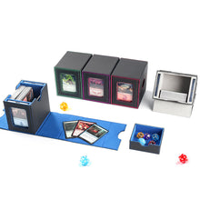 Side-Loading Window Card Deck Box 100+ PU Leather Magnetic TCG Card Storage