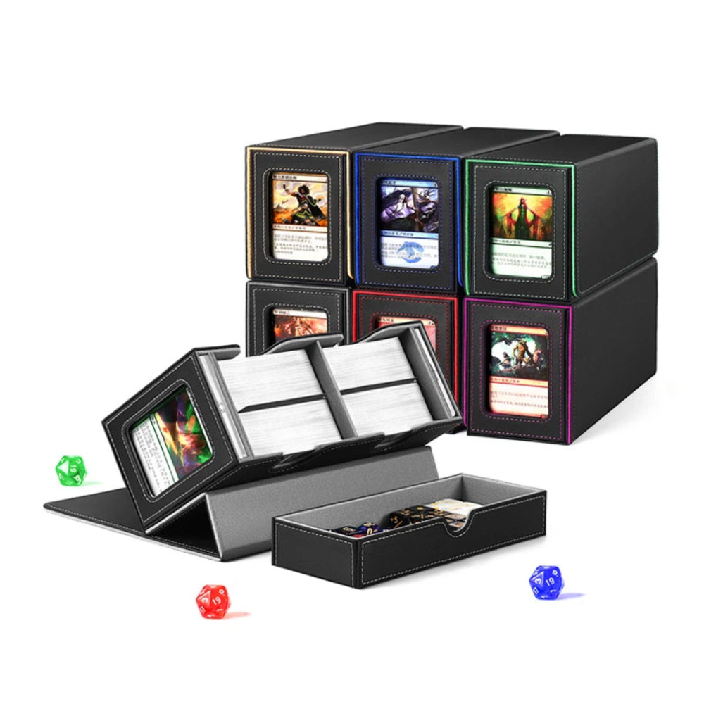 Magnetic PU Dual Slot Card Deck Box with Display Window & Detachable Dice Drawer for PTCG CCG OCG TCG