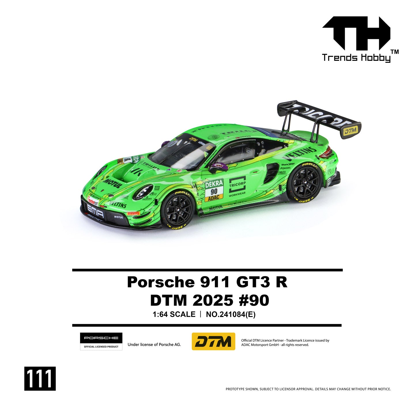 Th 1:64 Scale 911 GT3 R DTM Racing 90# 2025 Season Alloy Open Cover Diecast Car Model Gifts