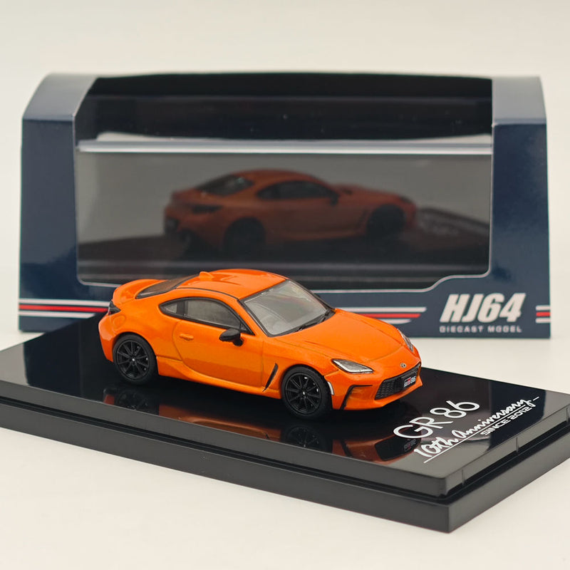 Hobby Japan 1:64 Toyota GR86 RZ 10th Anniversary Limited Flame Orange HJ642048P Diecast Models Car Collection