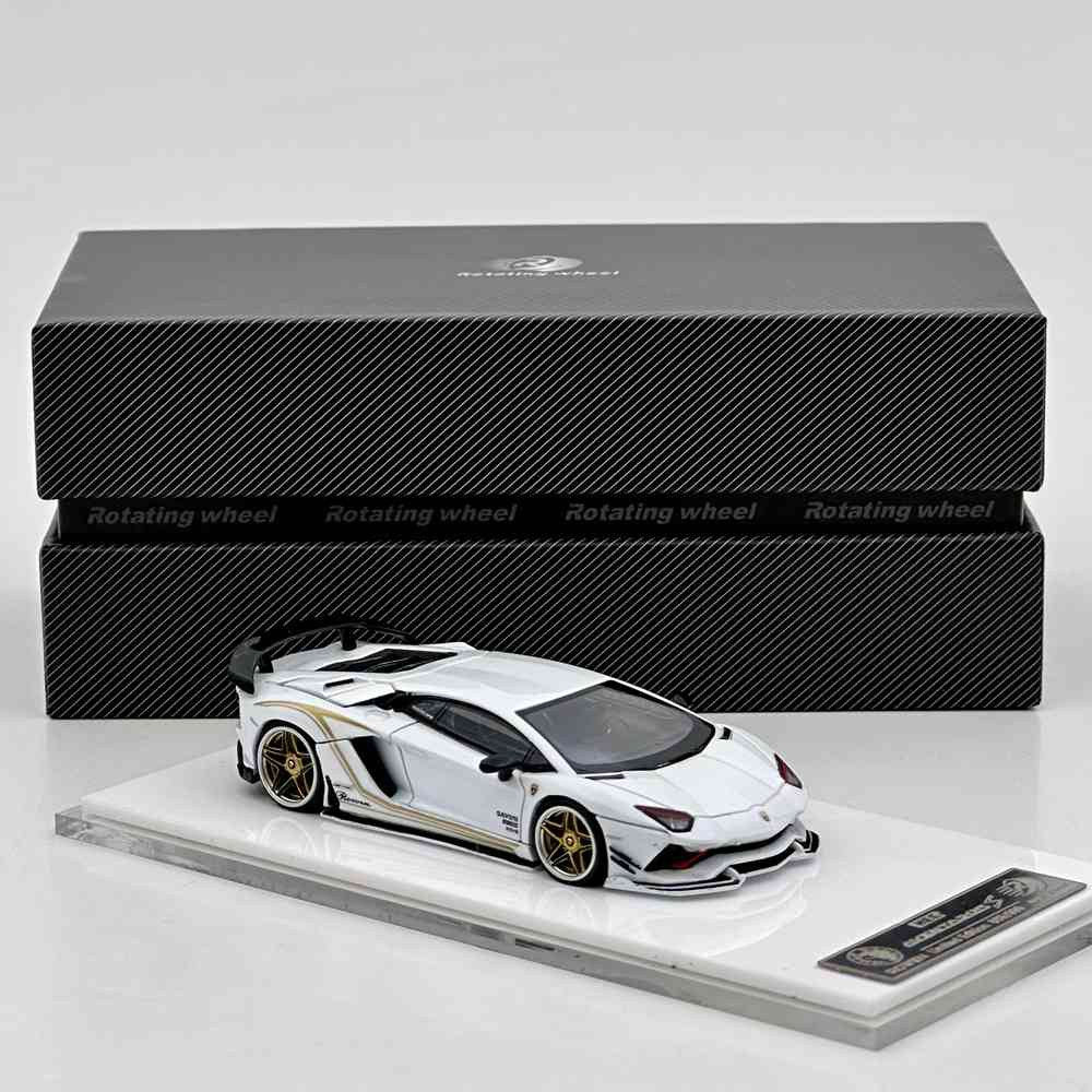 Rotating Wheel 1/64 Aventador S Rowen Supercar White Diecast Alloy Collectible Model Car