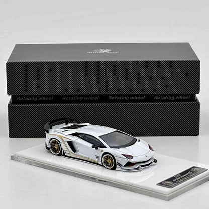 Rotating Wheel 1/64 Aventador S Rowen Supercar White Diecast Alloy Collectible Model Car