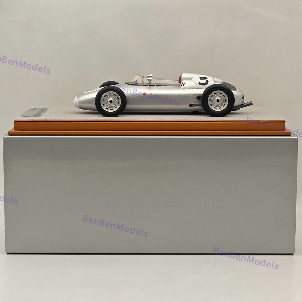 1/18 Tecnomodel Porsche 718 F2 1960 Solitude GP #5 Silver Resin Car Model