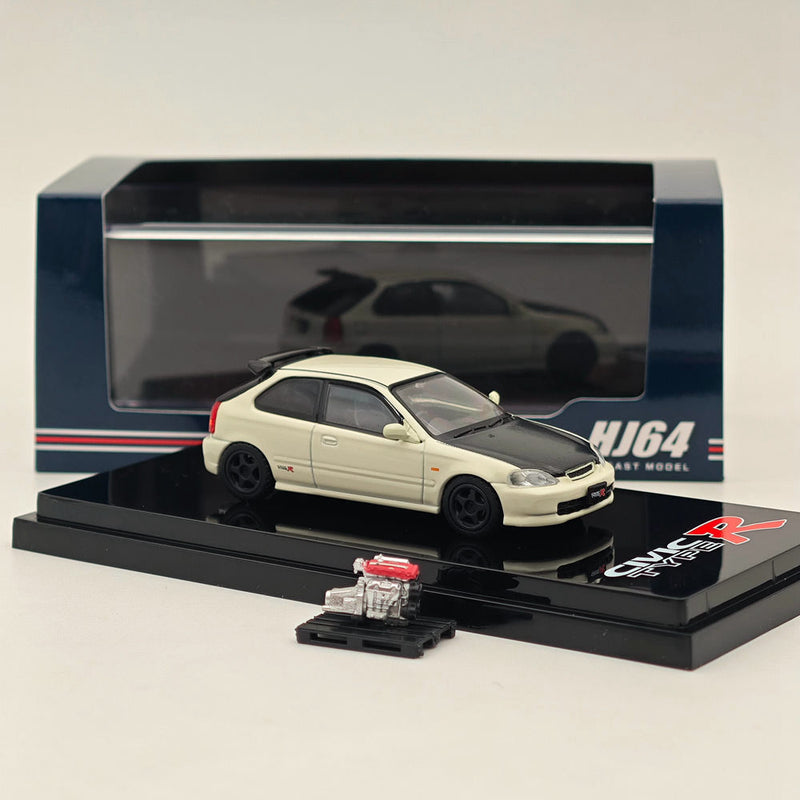 1/64 Hobby Japan Honda Civic Type-R (EK9) Custom White with Engine Diecast Car Limited Collection Auto Toys Gift