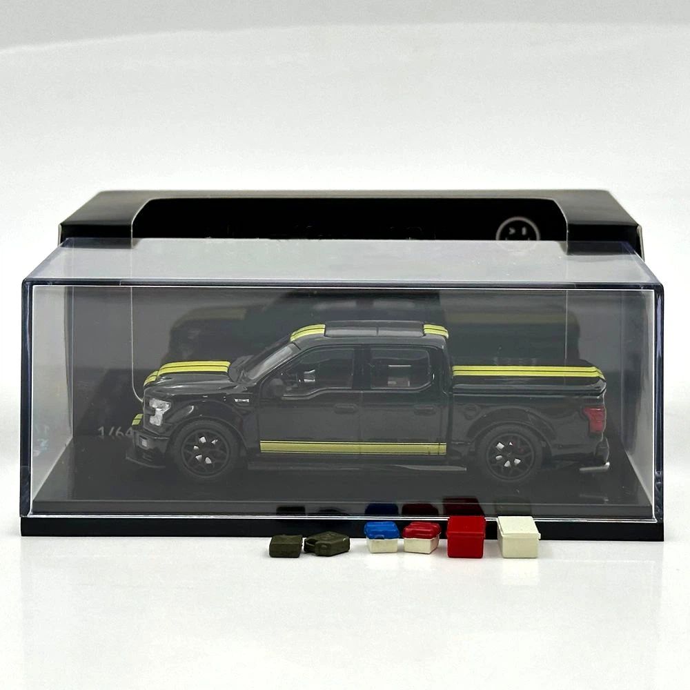 Funny Model 1/64 SHELBY F-150 Shelby Super Snake Pickup Black Yellow Stripes Diecast Model Car Collection