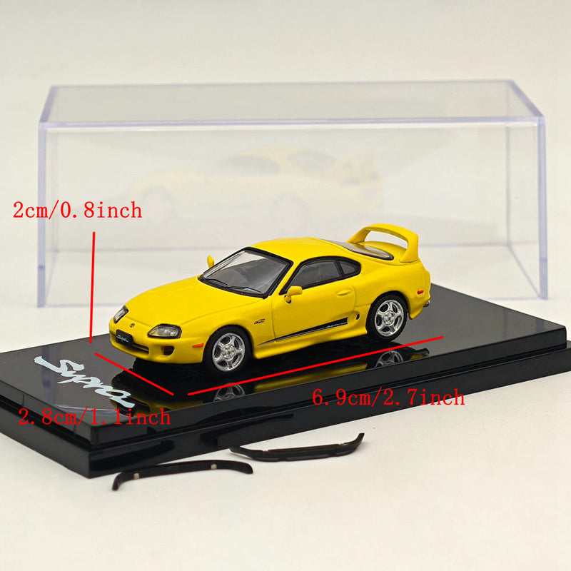 Hobby Japan 1/64 Toyota SUPRA RZ JZA80 GENUINE CUSTOMIZED VER with ActiveSpoiler Yellow HJ643042Y Diecast Models Car Collection