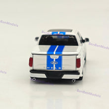 Funny Model 1/64 F-150 Shelby Super Snake Pickup Sport Truck Model White with Blue Stripes Diecast Model Car Limited Collection