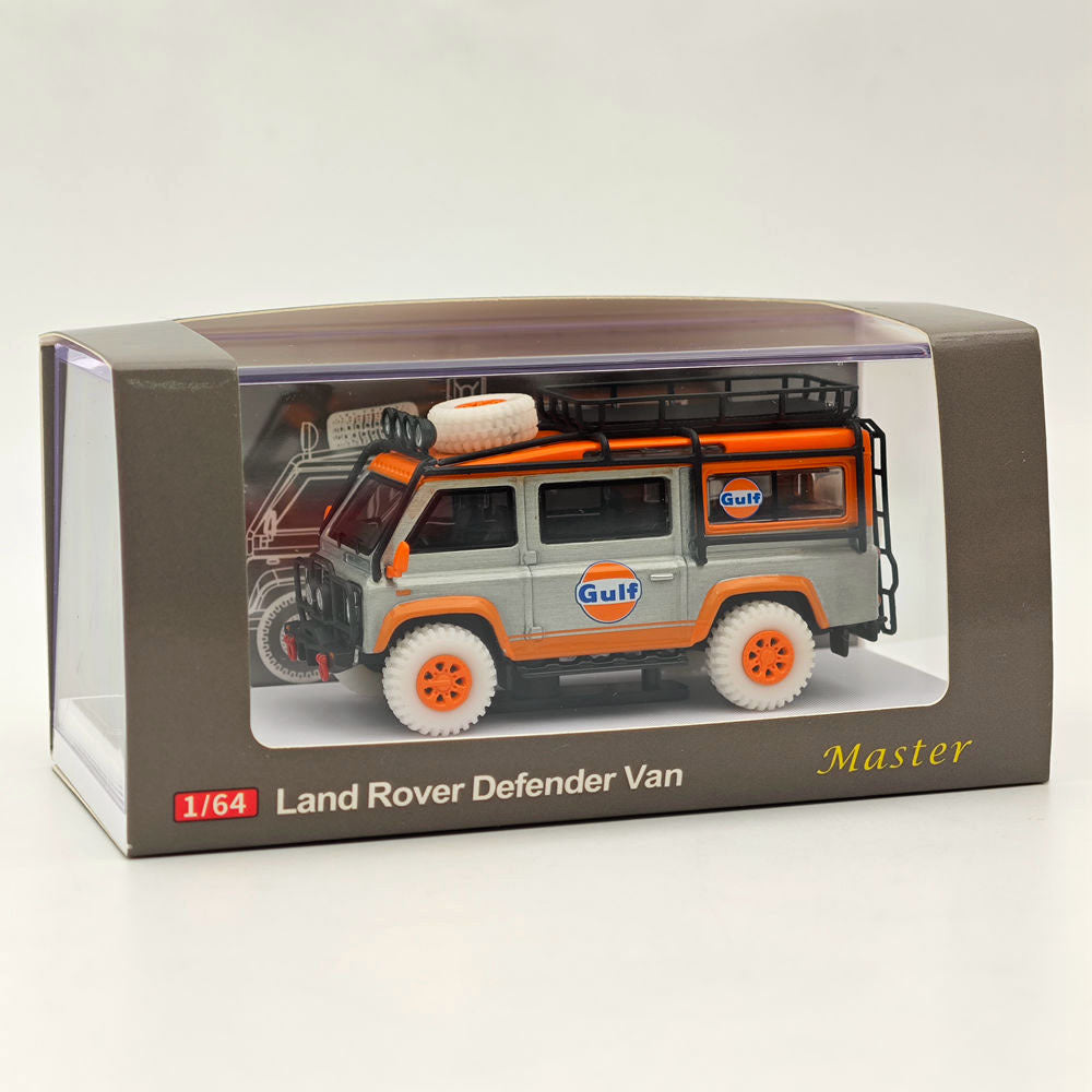 Master 1:64 pour Land Rover Defender Van Gulf Vernis Jouets moulés sous pression Modèles de voitures Miniature Hobby Cadeaux de collection 