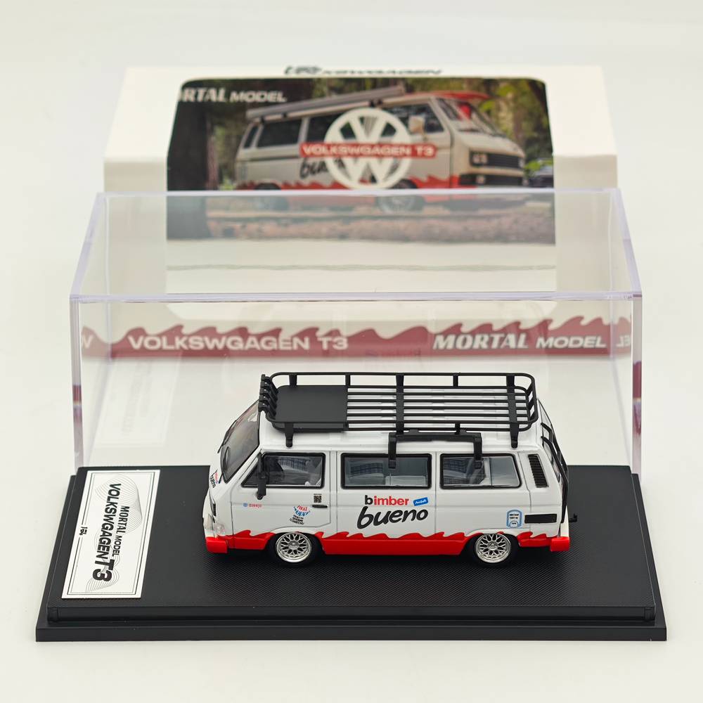 Mortal 1/64 Alloy Car Model - Lowrider Volkswagen T3, Tiffany Blue & White/Orange & Pink/Chocolate Bueno Color, 999 Units Limited, with Accessories