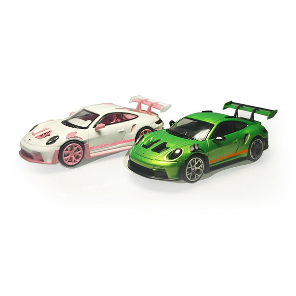 MJ 1:64 Porsche 911 992 GT3 RS Christmas Scene Diecast Toys Car Models Miniature Hobby Collection Gifts