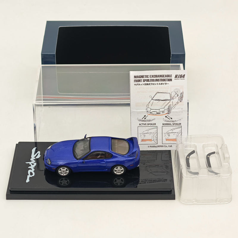 Hobby Japan 1/64 Toyota SUPRA RZ JZA80 with Active Spoiler Parts Blue HJ642042BL Diecast Models Car Collection