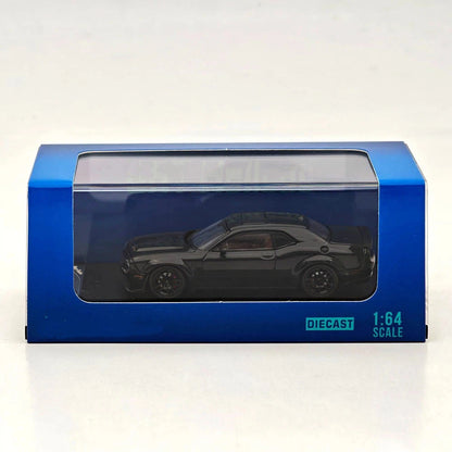 SH 1:64 Challengr SRT Hellcat Pitch Black Opening Hood Diecast Model Car Limited Collection