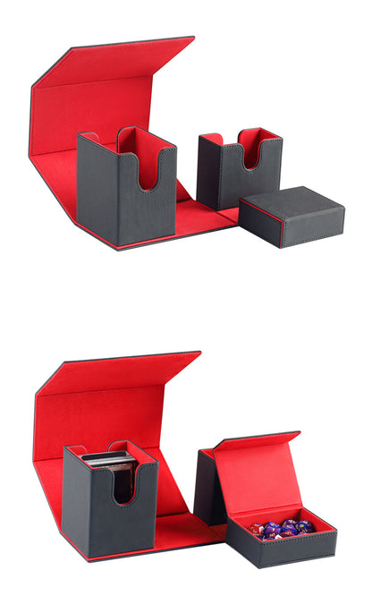 Portable Magnetic Flip Trading Card Box Grid Texture PU Leather Card Organizer Multi-function Game Card Storage Deck Case