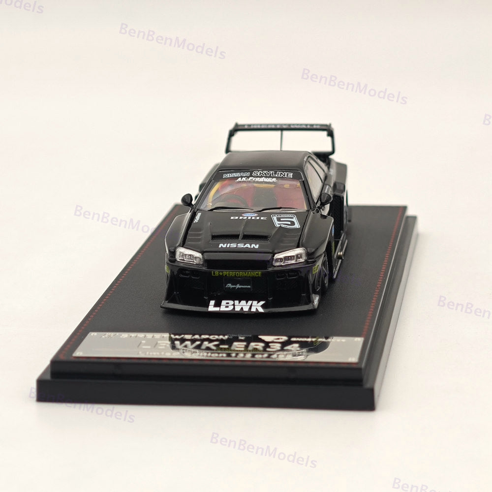 1/64 SW NISSAN GT-R LBWK ER34 #5 Black Diecast Model Car Miniature Collection