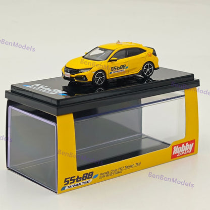 1:64 Hobby Japan Yellow Civic FK7 Hatchback Sports Taxi Model HJ642018AT Diecast