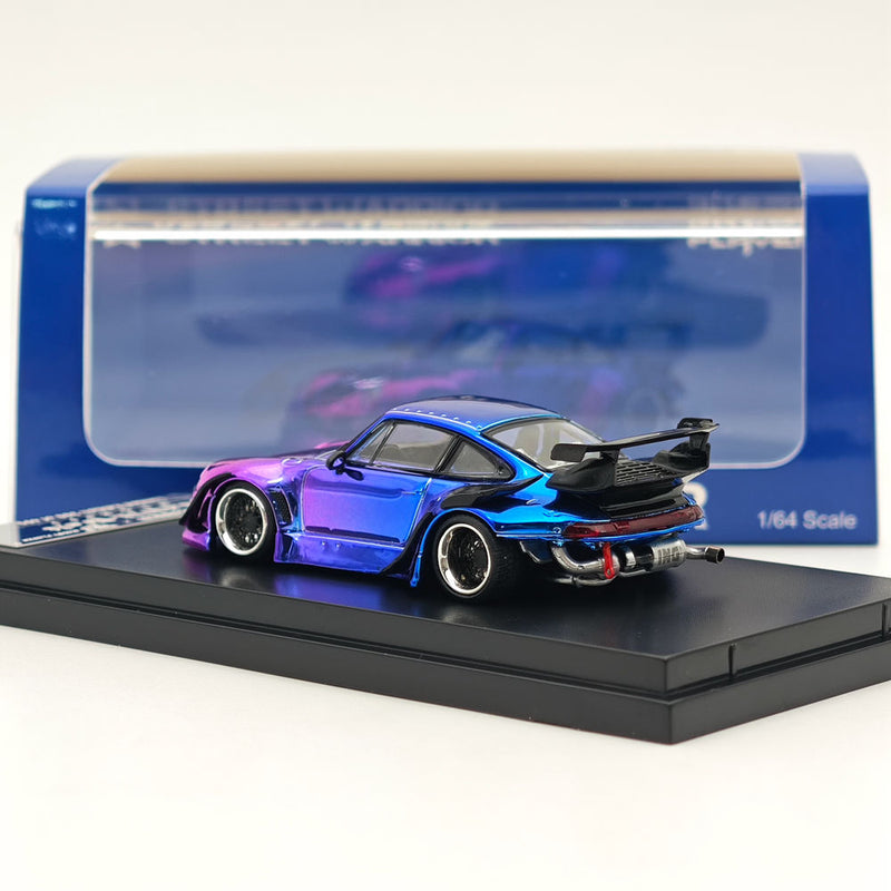 1:64 STREET WARRIOR Porsche 993 RWB Gradient Chrome Purple Diecast Models Car Limited Collection