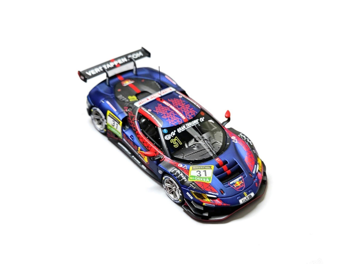 Jicar 1:64 Ferrari 296 GT3 Voiture de course orange et bleue avec moteur Modèle réduit en die-cast