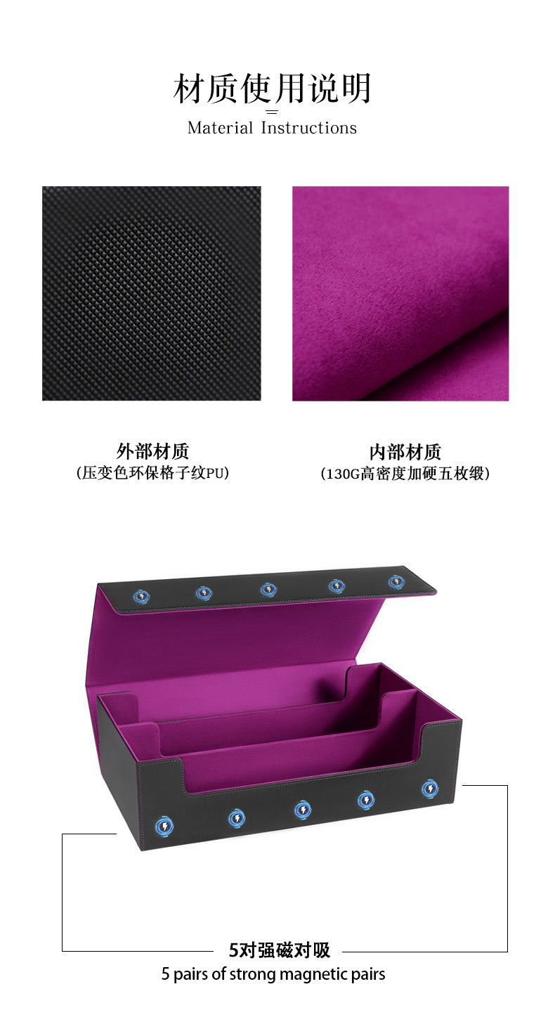 Large PU Leather TCG Deck Box Magnetic Closure, Removable Dice Tray & Card Slots
