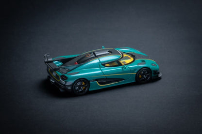 MJ 1/64 Koenigsegg One:1 Metal Green Alloy Car Model - Rear Hood Opens