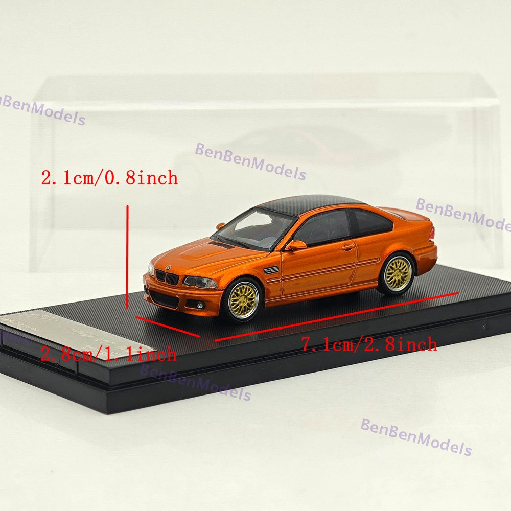 1:64 SH M3 E46 Orange Carbon Top Coupe Racing Sports Model Diecast Metal Car