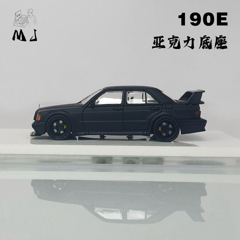 Fine Works 1:64 Mercedes Benz 190E Miniature Diecast Toys Car Models Collection Gifts Matte Black Limited 499